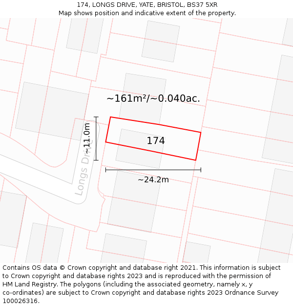 174, LONGS DRIVE, YATE, BRISTOL, BS37 5XR: Plot and title map