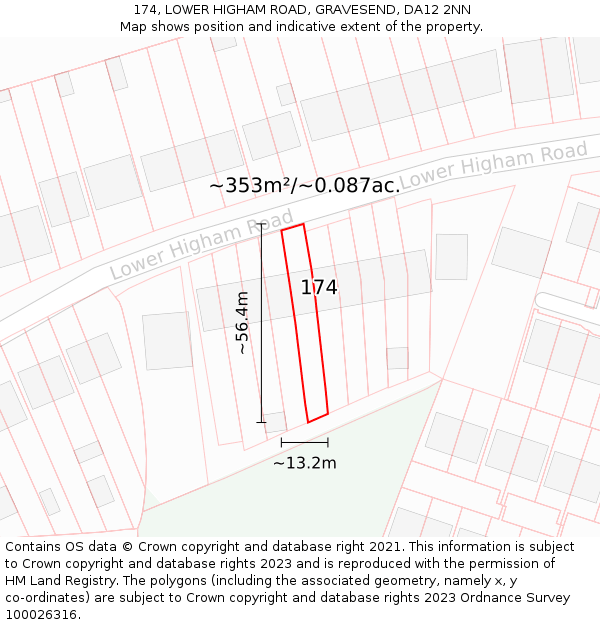 174, LOWER HIGHAM ROAD, GRAVESEND, DA12 2NN: Plot and title map
