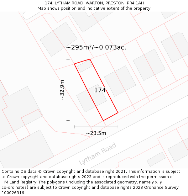 174, LYTHAM ROAD, WARTON, PRESTON, PR4 1AH: Plot and title map