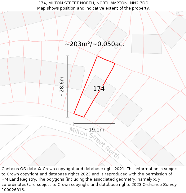 174, MILTON STREET NORTH, NORTHAMPTON, NN2 7DD: Plot and title map