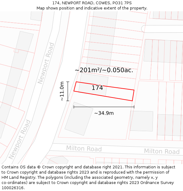 174, NEWPORT ROAD, COWES, PO31 7PS: Plot and title map