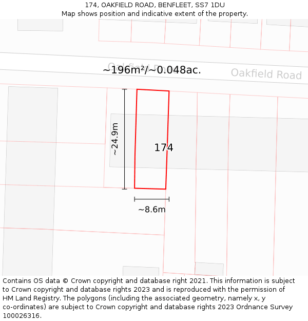 174, OAKFIELD ROAD, BENFLEET, SS7 1DU: Plot and title map