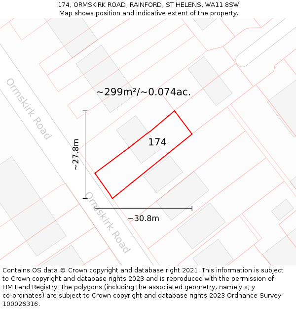 174, ORMSKIRK ROAD, RAINFORD, ST HELENS, WA11 8SW: Plot and title map