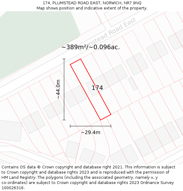 174, PLUMSTEAD ROAD EAST, NORWICH, NR7 9NQ: Plot and title map
