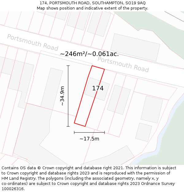 174, PORTSMOUTH ROAD, SOUTHAMPTON, SO19 9AQ: Plot and title map