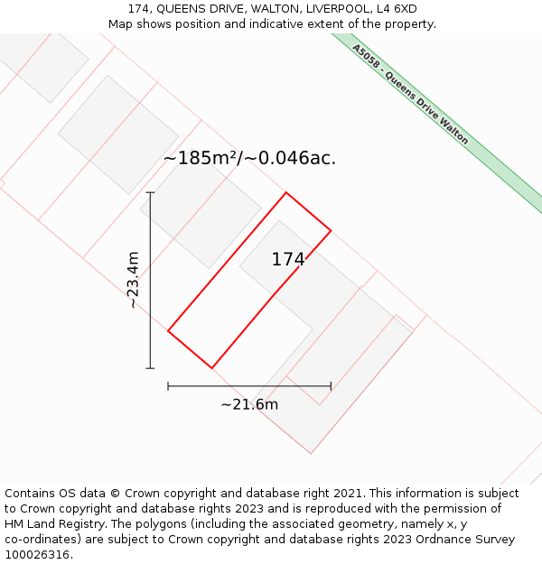 174, QUEENS DRIVE, WALTON, LIVERPOOL, L4 6XD: Plot and title map