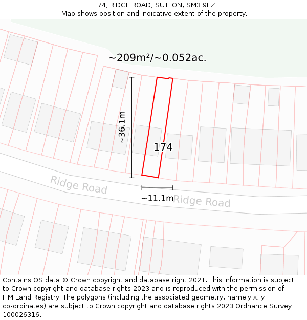 174, RIDGE ROAD, SUTTON, SM3 9LZ: Plot and title map