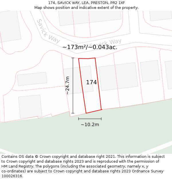 174, SAVICK WAY, LEA, PRESTON, PR2 1XF: Plot and title map