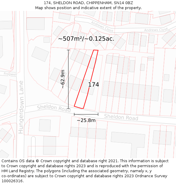 174, SHELDON ROAD, CHIPPENHAM, SN14 0BZ: Plot and title map