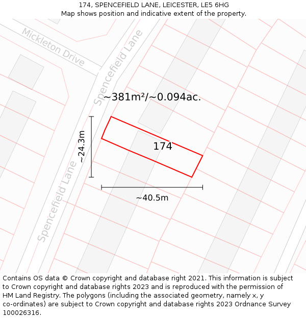 174, SPENCEFIELD LANE, LEICESTER, LE5 6HG: Plot and title map