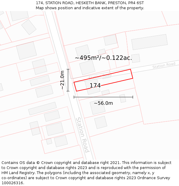 174, STATION ROAD, HESKETH BANK, PRESTON, PR4 6ST: Plot and title map