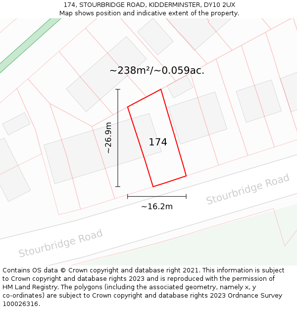 174, STOURBRIDGE ROAD, KIDDERMINSTER, DY10 2UX: Plot and title map