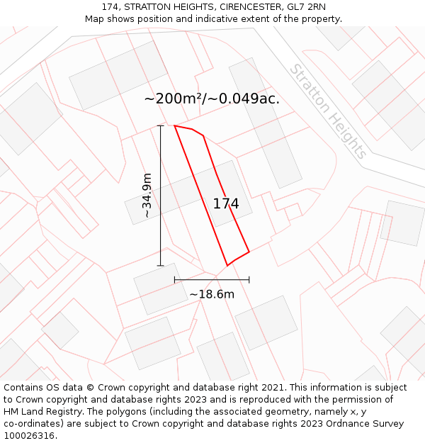 174, STRATTON HEIGHTS, CIRENCESTER, GL7 2RN: Plot and title map