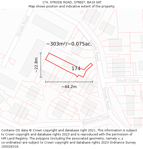 174, STRODE ROAD, STREET, BA16 0AT: Plot and title map