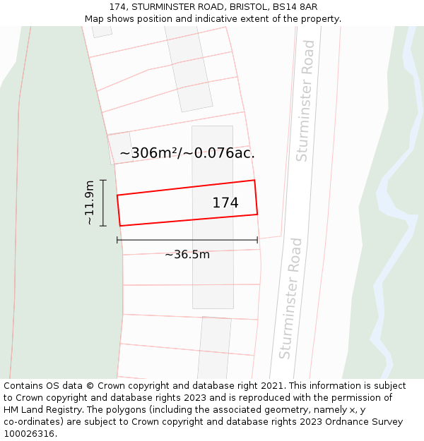 174, STURMINSTER ROAD, BRISTOL, BS14 8AR: Plot and title map