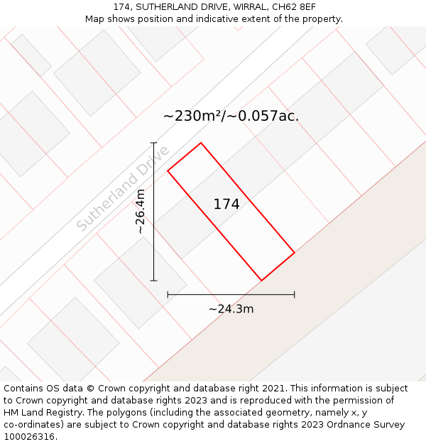 174, SUTHERLAND DRIVE, WIRRAL, CH62 8EF: Plot and title map