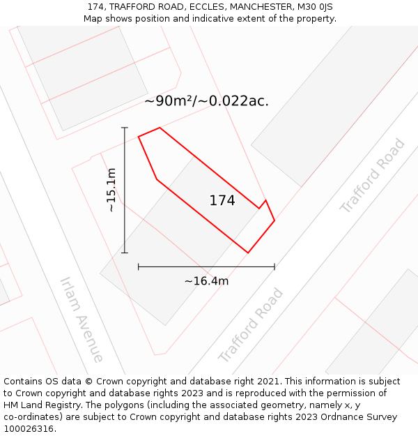 174, TRAFFORD ROAD, ECCLES, MANCHESTER, M30 0JS: Plot and title map