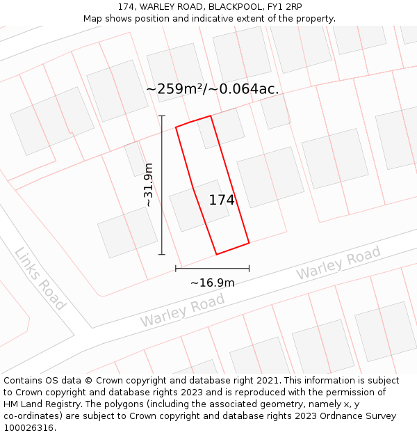 174, WARLEY ROAD, BLACKPOOL, FY1 2RP: Plot and title map