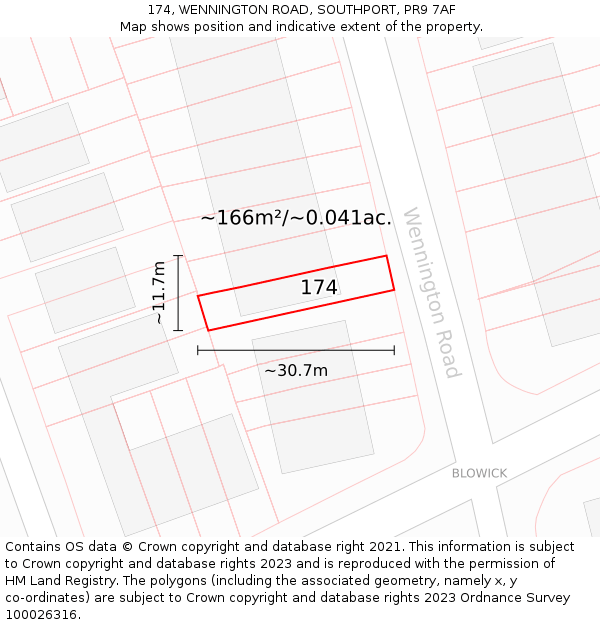 174, WENNINGTON ROAD, SOUTHPORT, PR9 7AF: Plot and title map