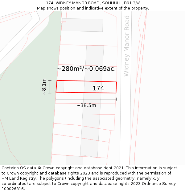 174, WIDNEY MANOR ROAD, SOLIHULL, B91 3JW: Plot and title map