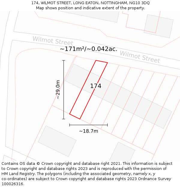 174, WILMOT STREET, LONG EATON, NOTTINGHAM, NG10 3DQ: Plot and title map