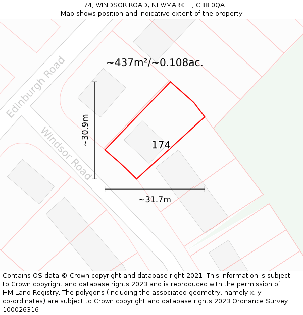 174, WINDSOR ROAD, NEWMARKET, CB8 0QA: Plot and title map
