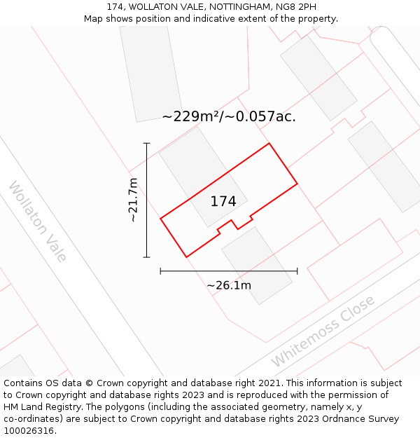174, WOLLATON VALE, NOTTINGHAM, NG8 2PH: Plot and title map