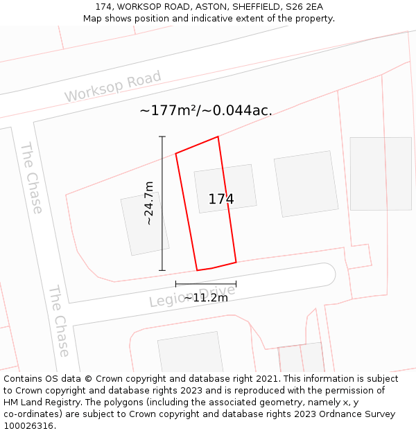 174, WORKSOP ROAD, ASTON, SHEFFIELD, S26 2EA: Plot and title map