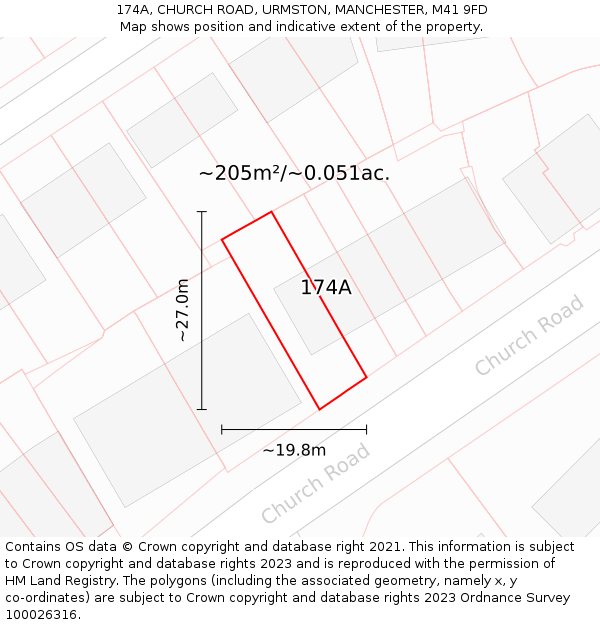 174A, CHURCH ROAD, URMSTON, MANCHESTER, M41 9FD: Plot and title map