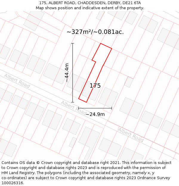 175, ALBERT ROAD, CHADDESDEN, DERBY, DE21 6TA: Plot and title map