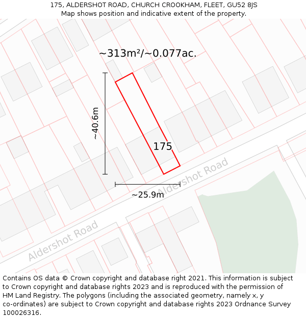 175, ALDERSHOT ROAD, CHURCH CROOKHAM, FLEET, GU52 8JS: Plot and title map