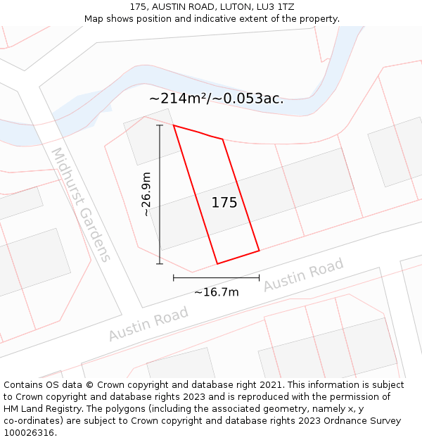 175, AUSTIN ROAD, LUTON, LU3 1TZ: Plot and title map