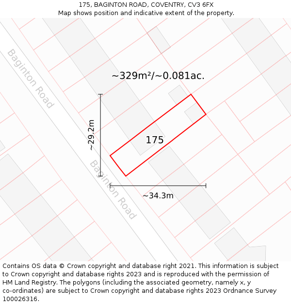 175, BAGINTON ROAD, COVENTRY, CV3 6FX: Plot and title map