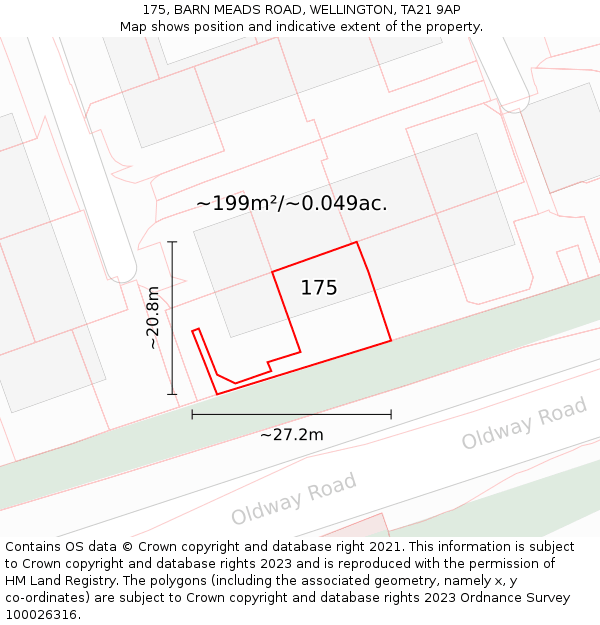 175, BARN MEADS ROAD, WELLINGTON, TA21 9AP: Plot and title map