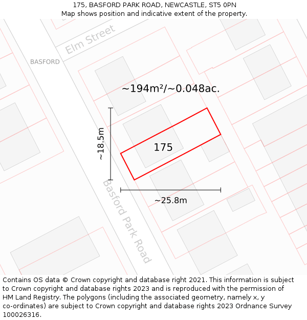 175, BASFORD PARK ROAD, NEWCASTLE, ST5 0PN: Plot and title map