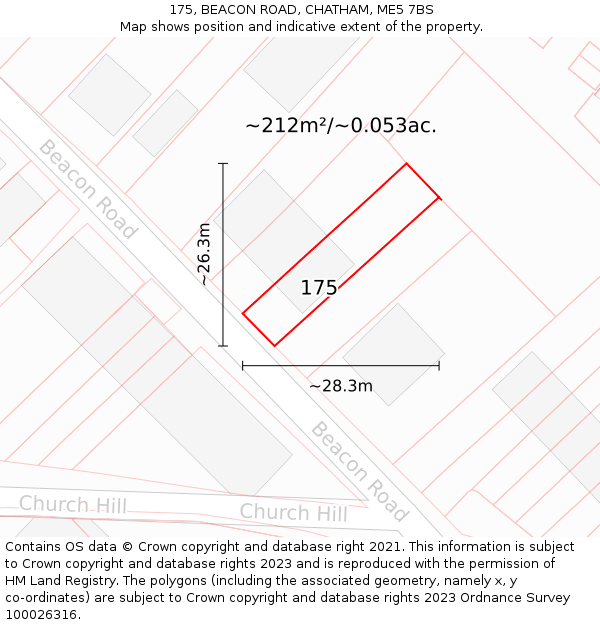 175, BEACON ROAD, CHATHAM, ME5 7BS: Plot and title map