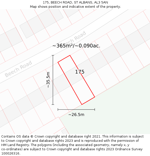 175, BEECH ROAD, ST ALBANS, AL3 5AN: Plot and title map