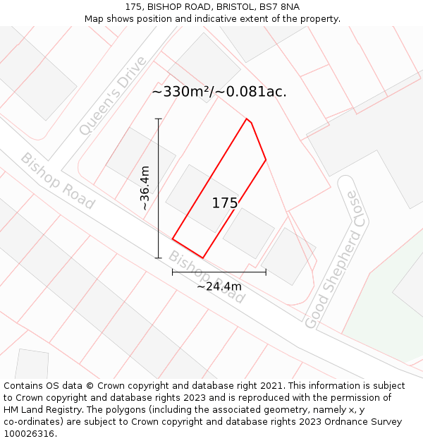 175, BISHOP ROAD, BRISTOL, BS7 8NA: Plot and title map