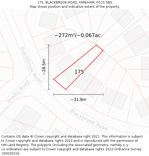 175, BLACKBROOK ROAD, FAREHAM, PO15 5BS: Plot and title map