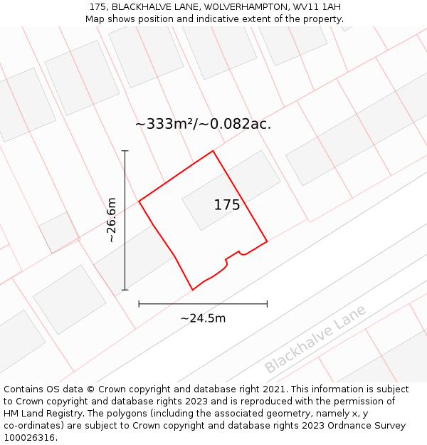 175, BLACKHALVE LANE, WOLVERHAMPTON, WV11 1AH: Plot and title map