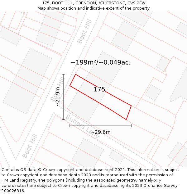 175, BOOT HILL, GRENDON, ATHERSTONE, CV9 2EW: Plot and title map