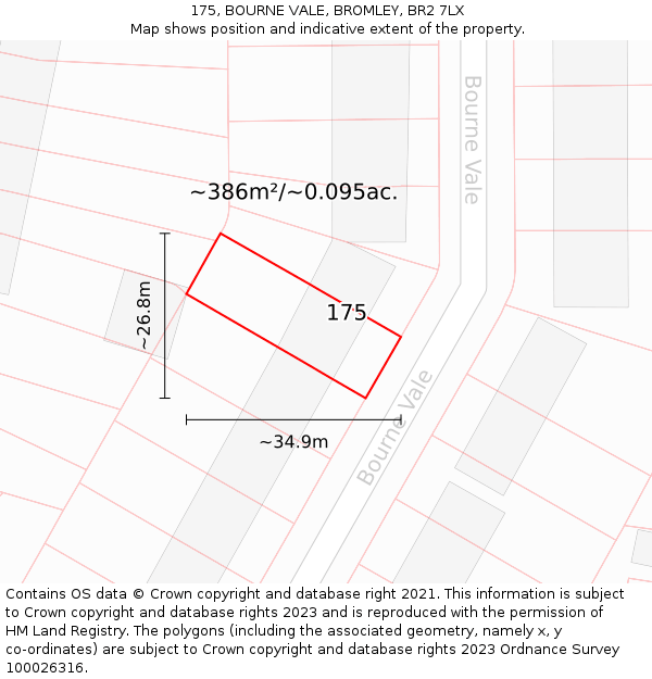 175, BOURNE VALE, BROMLEY, BR2 7LX: Plot and title map
