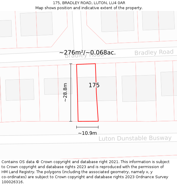 175, BRADLEY ROAD, LUTON, LU4 0AR: Plot and title map