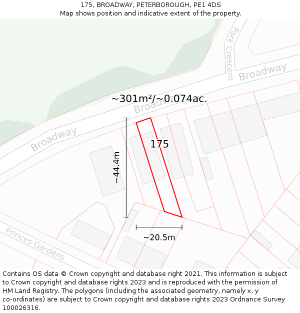 175, BROADWAY, PETERBOROUGH, PE1 4DS: Plot and title map