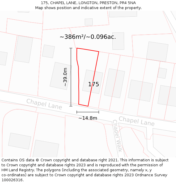 175, CHAPEL LANE, LONGTON, PRESTON, PR4 5NA: Plot and title map