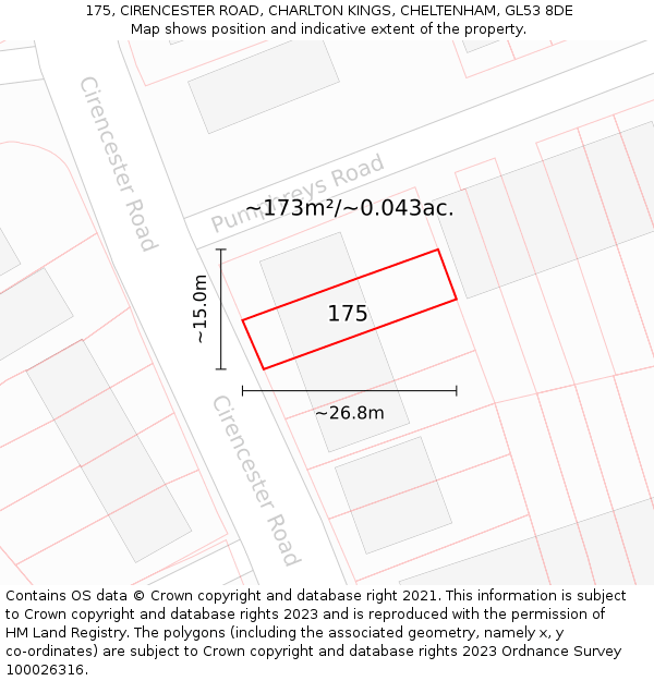 175, CIRENCESTER ROAD, CHARLTON KINGS, CHELTENHAM, GL53 8DE: Plot and title map