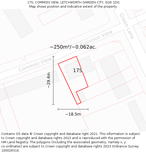 175, COMMON VIEW, LETCHWORTH GARDEN CITY, SG6 1DG: Plot and title map