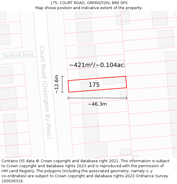175, COURT ROAD, ORPINGTON, BR6 0PX: Plot and title map