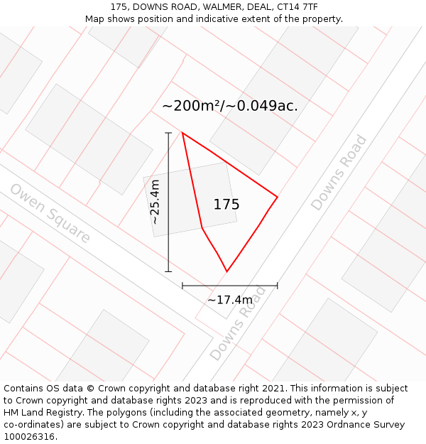 175, DOWNS ROAD, WALMER, DEAL, CT14 7TF: Plot and title map