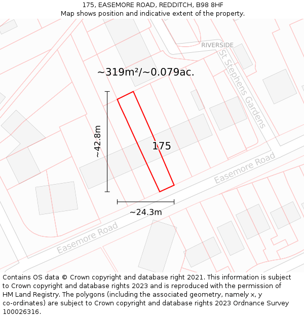175, EASEMORE ROAD, REDDITCH, B98 8HF: Plot and title map